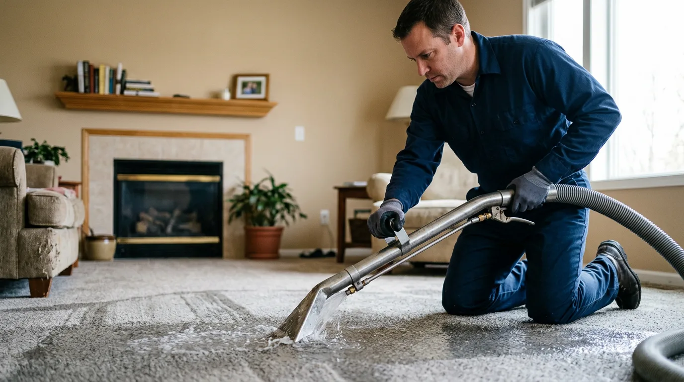 Water damage restoration technician working near Lee, ME